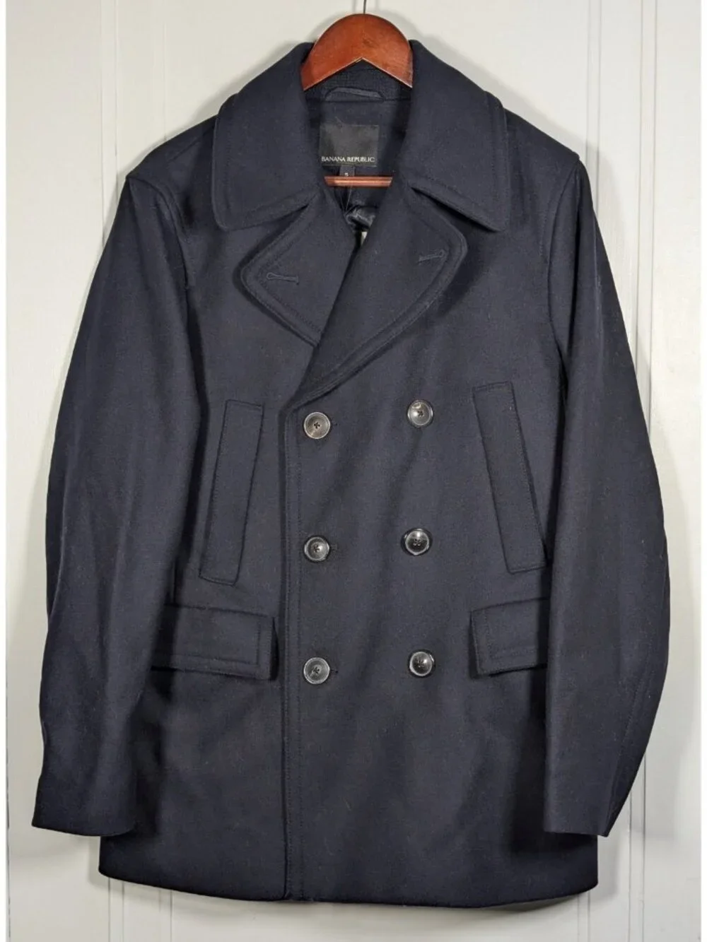 NEW Banana Republic Pea Coat Mario Bellucci Mens Small Italian Wool Blend Blue